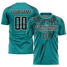 Load image into Gallery viewer, Custom Teal Black-White Sublimation Soccer Uniform Jersey