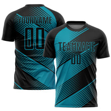Load image into Gallery viewer, Custom Teal Black Sublimation Soccer Uniform Jersey