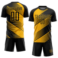 Load image into Gallery viewer, Custom Gold Black Sublimation Soccer Uniform Jersey