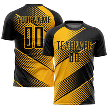 Load image into Gallery viewer, Custom Gold Black Sublimation Soccer Uniform Jersey