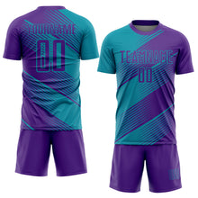 Load image into Gallery viewer, Custom Teal Purple Sublimation Soccer Uniform Jersey
