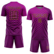 Load image into Gallery viewer, Custom Deep Pink Purple-Old Gold Sublimation Soccer Uniform Jersey