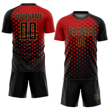 Load image into Gallery viewer, Custom Red Black-Old Gold Sublimation Soccer Uniform Jersey