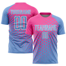 Load image into Gallery viewer, Custom Light Blue Pink-White Sublimation Soccer Uniform Jersey