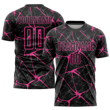 Load image into Gallery viewer, Custom Black Pink Sublimation Soccer Uniform Jersey
