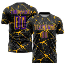 Load image into Gallery viewer, Custom Black Purple-Gold Sublimation Soccer Uniform Jersey