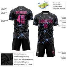 Load image into Gallery viewer, Custom Black Pink-Light Blue Sublimation Soccer Uniform Jersey
