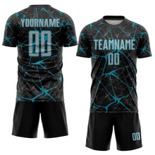 Load image into Gallery viewer, Custom Black Gray-Teal Sublimation Soccer Uniform Jersey