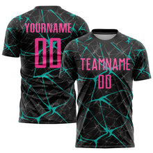 Load image into Gallery viewer, Custom Black Pink-Aqua Sublimation Soccer Uniform Jersey