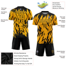 Load image into Gallery viewer, Custom Gold Black Sublimation Soccer Uniform Jersey