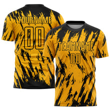 Load image into Gallery viewer, Custom Gold Black Sublimation Soccer Uniform Jersey