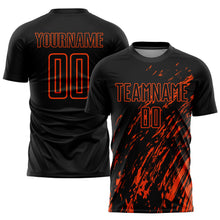 Load image into Gallery viewer, Custom Black Orange Sublimation Soccer Uniform Jersey
