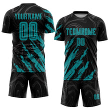 Load image into Gallery viewer, Custom Black Teal Sublimation Soccer Uniform Jersey