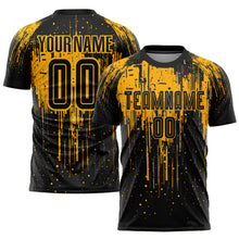Load image into Gallery viewer, Custom Gold Black Sublimation Soccer Uniform Jersey