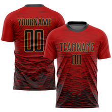 Load image into Gallery viewer, Custom Red Black-Old Gold Sublimation Soccer Uniform Jersey