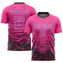 Load image into Gallery viewer, Custom Pink Black-Light Blue Sublimation Soccer Uniform Jersey