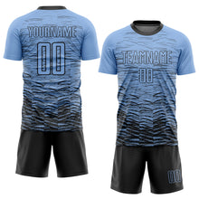 Load image into Gallery viewer, Custom Light Blue Black Sublimation Soccer Uniform Jersey