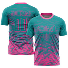 Load image into Gallery viewer, Custom Teal Pink Sublimation Soccer Uniform Jersey