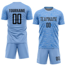 Load image into Gallery viewer, Custom Light Blue Black Sublimation Soccer Uniform Jersey