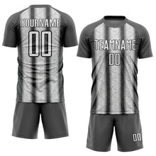 Load image into Gallery viewer, Custom Steel Gray White-Black Ethnic Stripes Sublimation Soccer Uniform Jersey