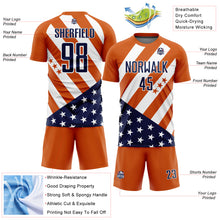 Load image into Gallery viewer, Custom Bay Orange Navy-White Vintage American Flag Sublimation Soccer Uniform Jersey