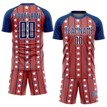 Load image into Gallery viewer, Custom Red Royal-White Stars And Stripes Sublimation Soccer Uniform Jersey
