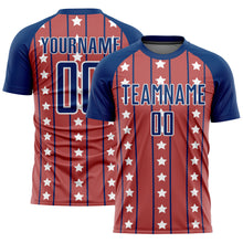 Load image into Gallery viewer, Custom Red Royal-White Stars And Stripes Sublimation Soccer Uniform Jersey