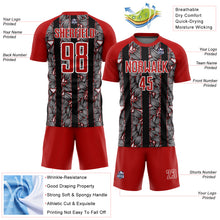 Load image into Gallery viewer, Custom Red Black-White Flowers Sublimation Soccer Uniform Jersey