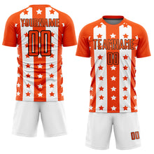 Load image into Gallery viewer, Custom Orange Black-White Stars And Stripes Sublimation Soccer Uniform Jersey