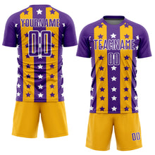 Load image into Gallery viewer, Custom Purple Gold-White Stars And Stripes Sublimation Soccer Uniform Jersey