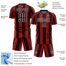 Load image into Gallery viewer, Custom Red Black-White Stars And Squares Sublimation Soccer Uniform Jersey