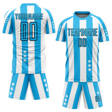 Load image into Gallery viewer, Custom White Sky Blue-Black Stars And Squares Sublimation Soccer Uniform Jersey