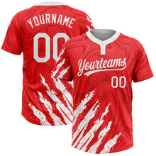 Load image into Gallery viewer, Custom Red White 3D Pattern Two-Button Unisex Softball Jersey