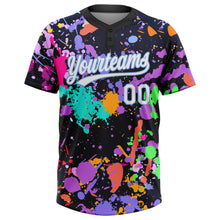 Load image into Gallery viewer, Custom Graffiti Pattern White-Light Blue 3D Two-Button Unisex Softball Jersey