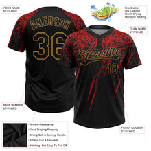 Load image into Gallery viewer, Custom Black Black Red-Old Gold 3D Pattern Two-Button Unisex Softball Jersey