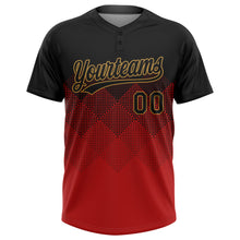 Load image into Gallery viewer, Custom Red Black-Old Gold 3D Pattern Gradient Square Shapes Two-Button Unisex Softball Jersey