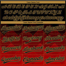 Load image into Gallery viewer, Custom Red Black-Old Gold 3D Pattern Gradient Square Shapes Two-Button Unisex Softball Jersey
