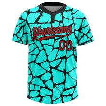 Load image into Gallery viewer, Custom Aqua Red-Black 3D Pattern Two-Button Unisex Softball Jersey