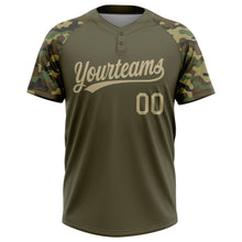 Load image into Gallery viewer, Custom Olive Vegas Gold-Camo 3D Pattern Salute To Service Two-Button Unisex Softball Jersey
