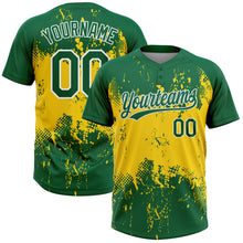 Load image into Gallery viewer, Custom Gold Green-White 3D Pattern Two-Button Unisex Softball Jersey