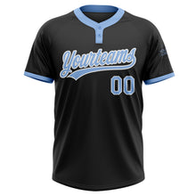 Load image into Gallery viewer, Custom Black Light Blue-White Two-Button Unisex Softball Jersey