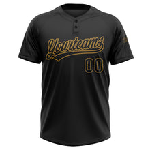 Load image into Gallery viewer, Custom Black Black-Old Gold Two-Button Unisex Softball Jersey