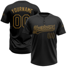 Load image into Gallery viewer, Custom Black Black-Old Gold Two-Button Unisex Softball Jersey