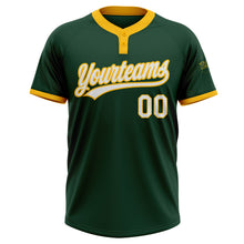 Load image into Gallery viewer, Custom Green White-Gold Two-Button Unisex Softball Jersey