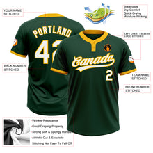 Load image into Gallery viewer, Custom Green White-Gold Two-Button Unisex Softball Jersey