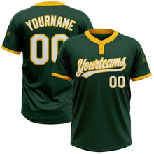Load image into Gallery viewer, Custom Green White-Gold Two-Button Unisex Softball Jersey