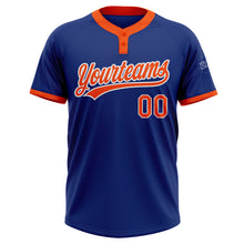 Load image into Gallery viewer, Custom Royal Orange-White Two-Button Unisex Softball Jersey