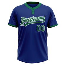Load image into Gallery viewer, Custom Royal Kelly Green-White Two-Button Unisex Softball Jersey