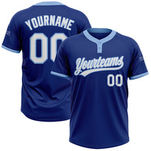 Load image into Gallery viewer, Custom Royal White-Light Blue Two-Button Unisex Softball Jersey