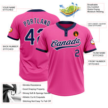 Load image into Gallery viewer, Custom Pink Navy-White Two-Button Unisex Softball Jersey